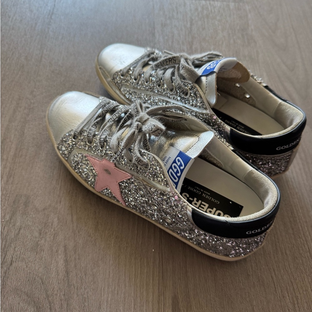 Golden Goose Silver Glitter Sneakers with Pink Star size 37 - Picture 2 of 3